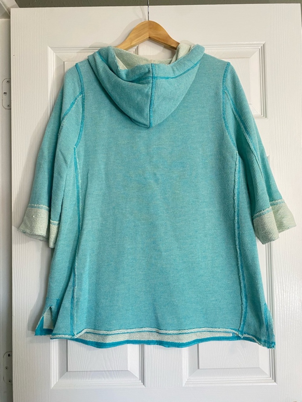 Soft Surroundings Turquoise Teal Hooded Pullover Cotton Poncho - Picture 3 of 8